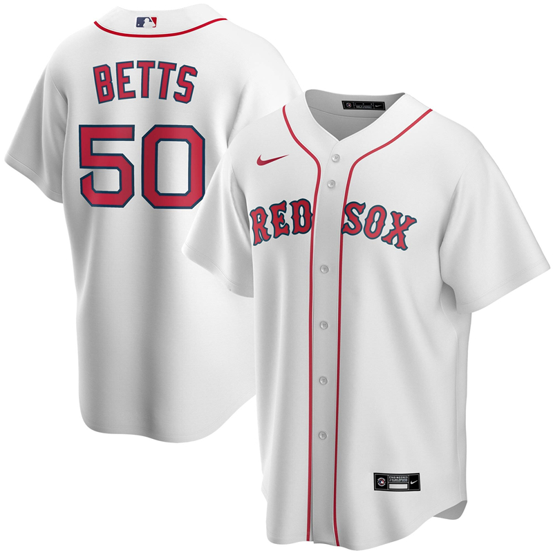 2020 MLB Men Boston Red Sox 50 Mookie Betts Nike White Home 2020 Replica Player Jersey 1
